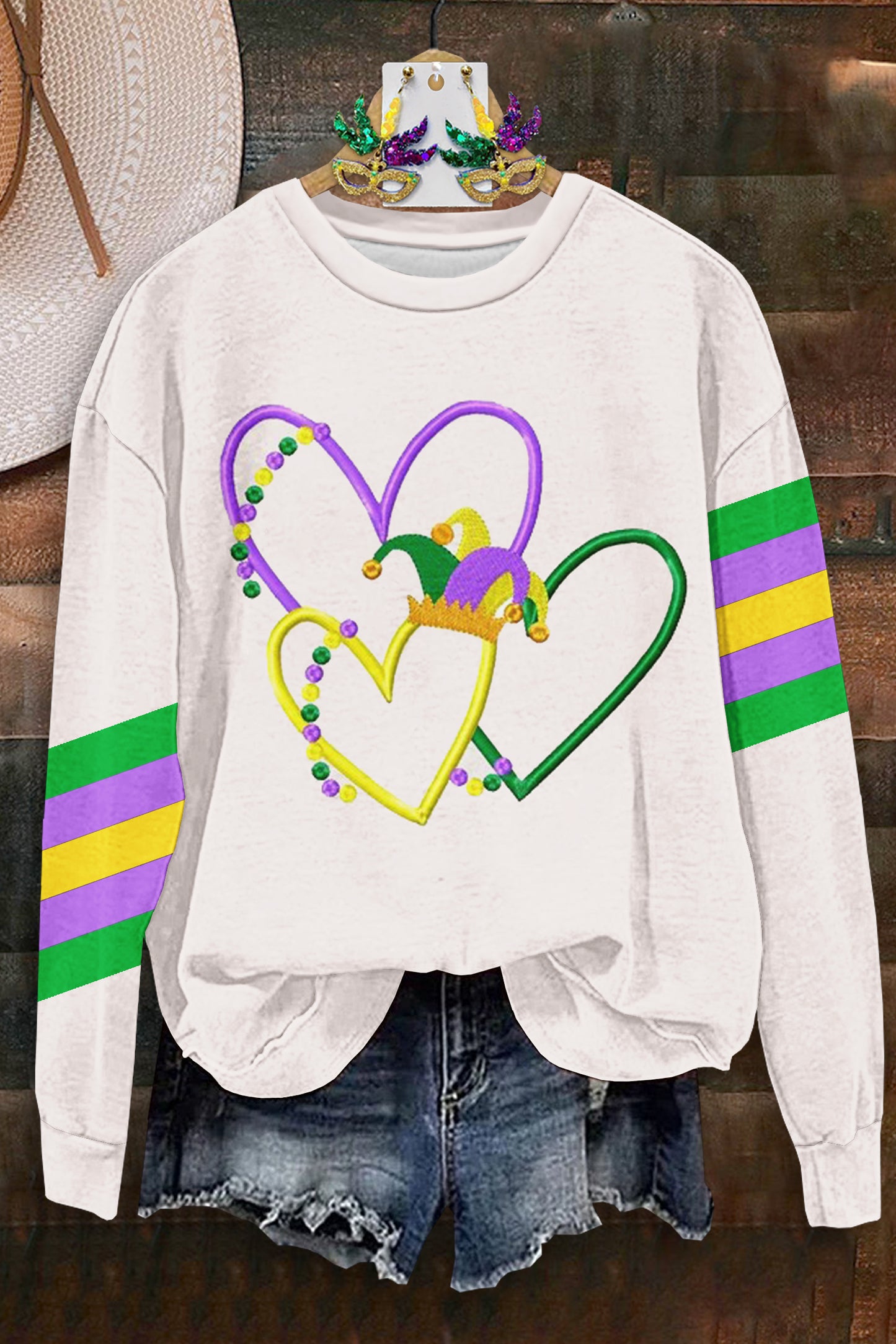 Classic Mardi Gras Stripe Print Sweatshirt