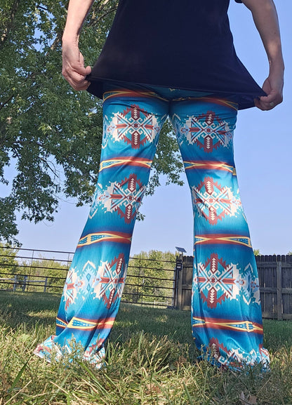 Teal Aztec Flare Pants