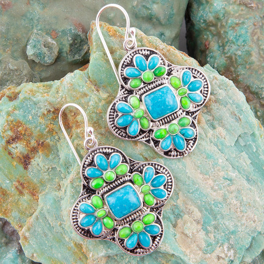 Barse Zion Blue Turquoise Sterling Silver Cross Statement Earrings