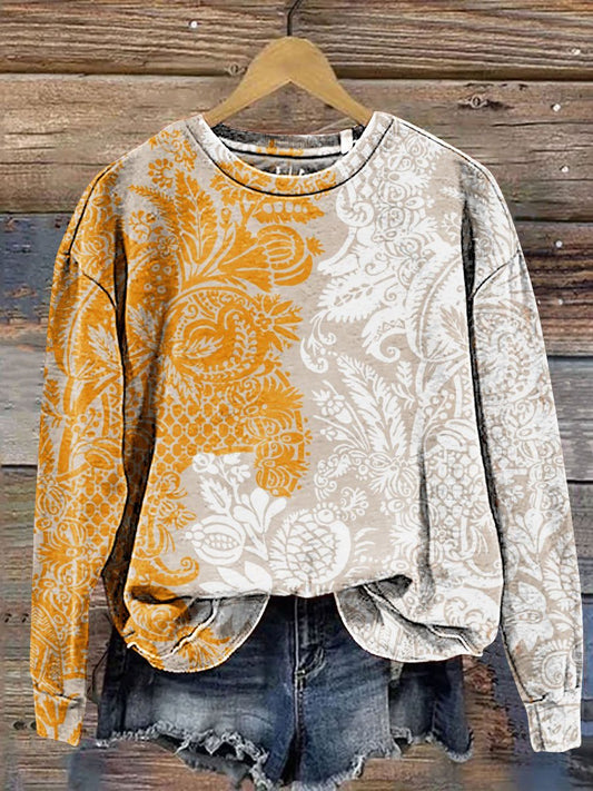 Colorblock Floral Art Print Casual Sweatshirt