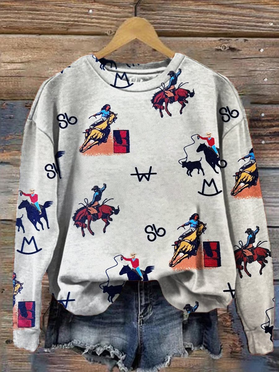 Western Print Casual Sweatshirt