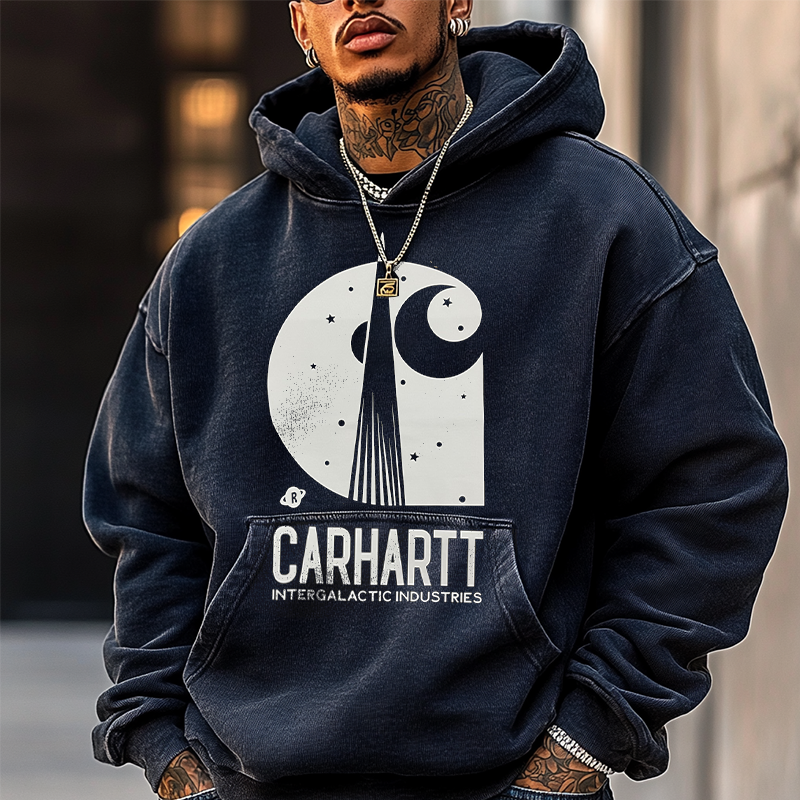 Men's Vintage Washed Graphic Print Outdoor Hoodie Streetwear