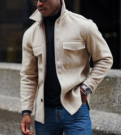 Solid Long-sleeved Casual Woolen Men's Jacket