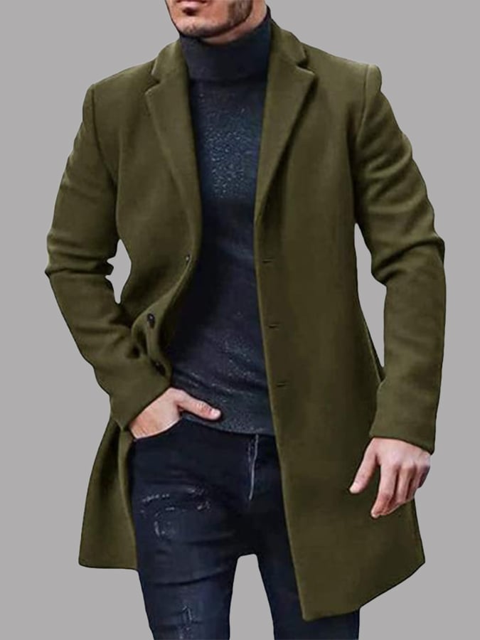 Men'S Commuter Button Lapel Wool Coat