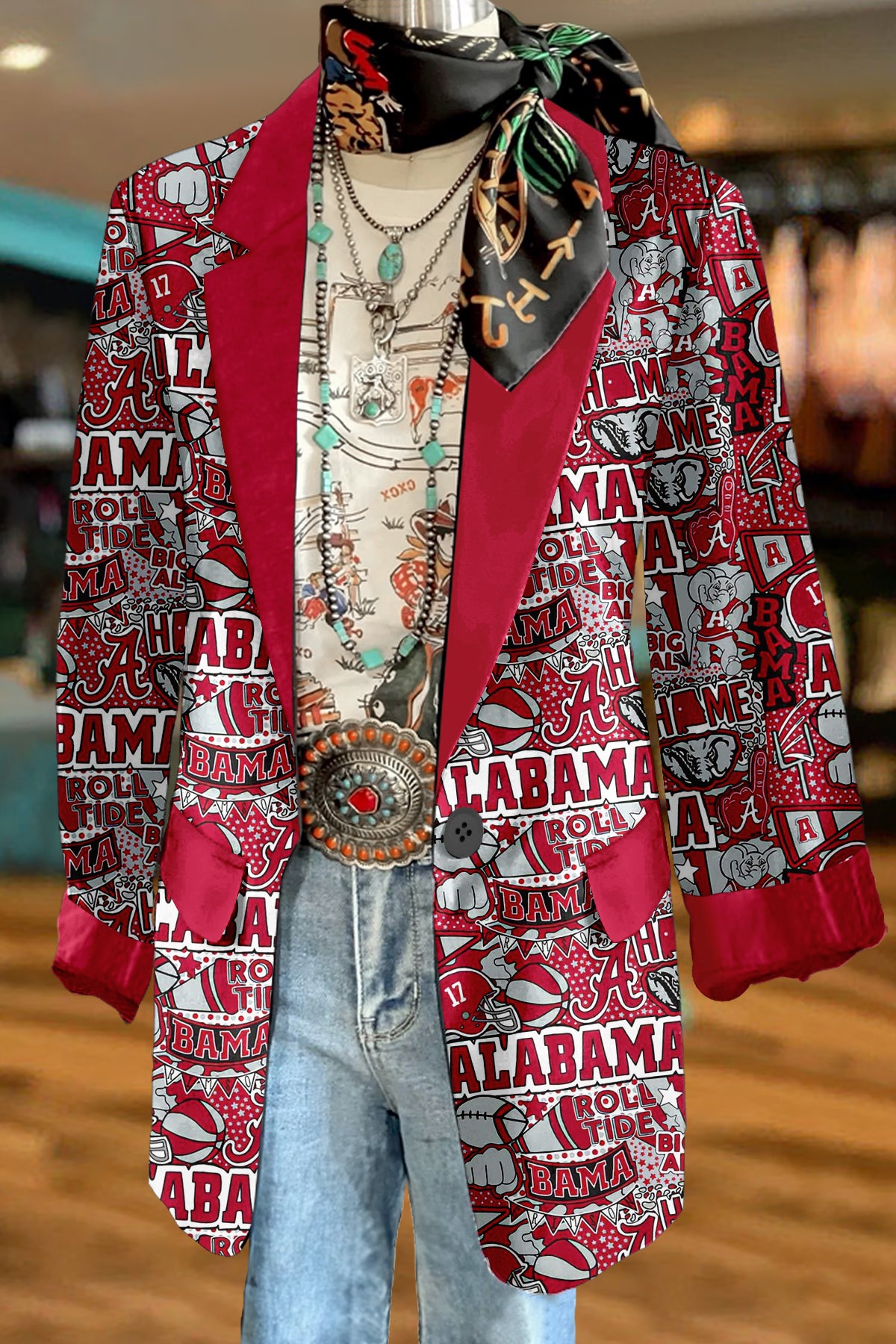 Classic Alabama Print Long Sleeve Blazer