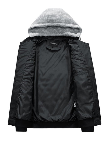 Men's Fall/Winter Casual Zip Up  Quilted Plaid Detachable Hat Puffer Jacket