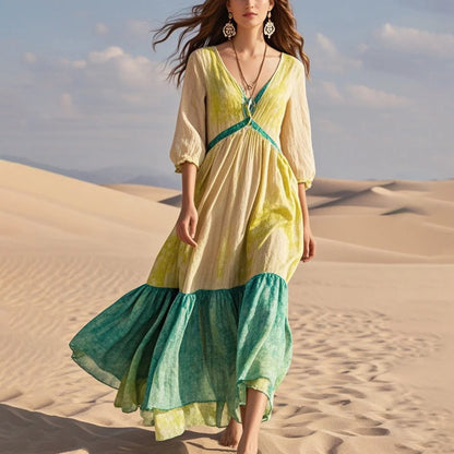 Tie Dye Patchwork Cotton Maxi Dress