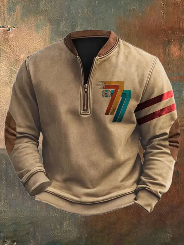 Men's Retro Colorblock Star Zip Neck Sweatshirt