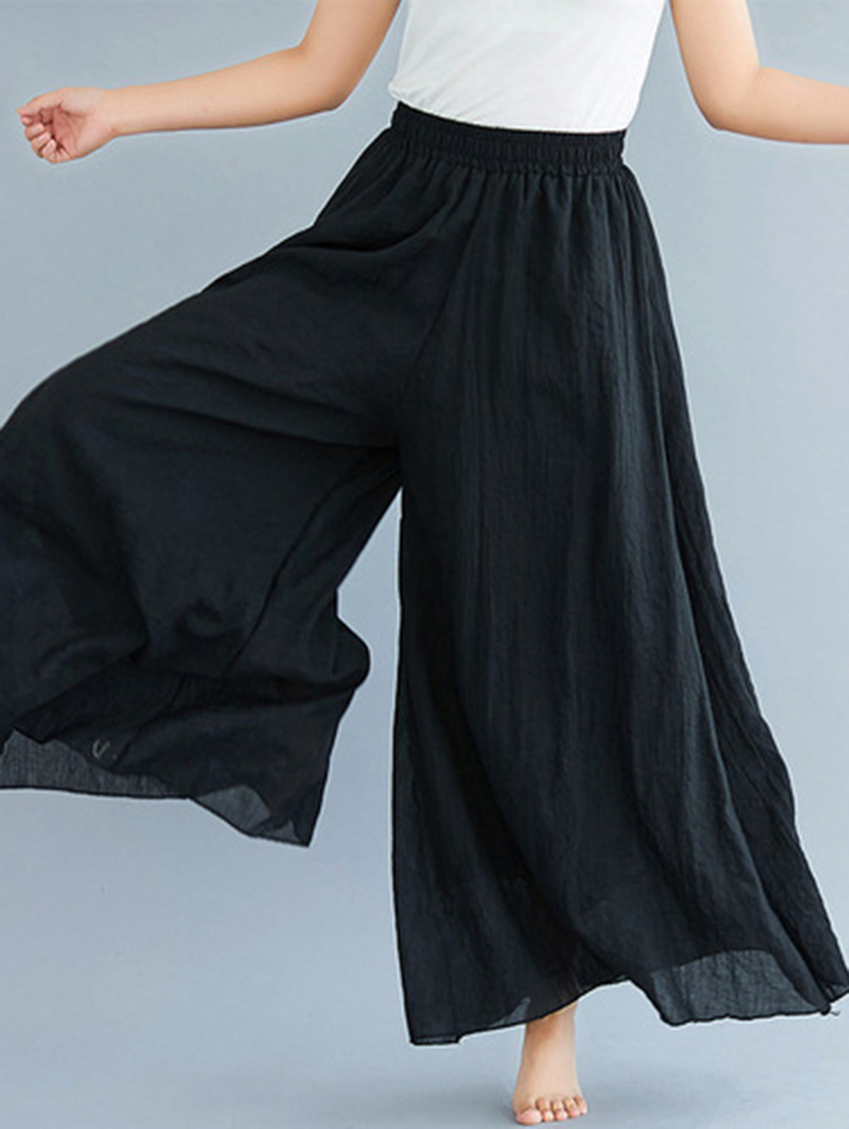 Casual Solid Elastic High Waist Wide Leg Pants