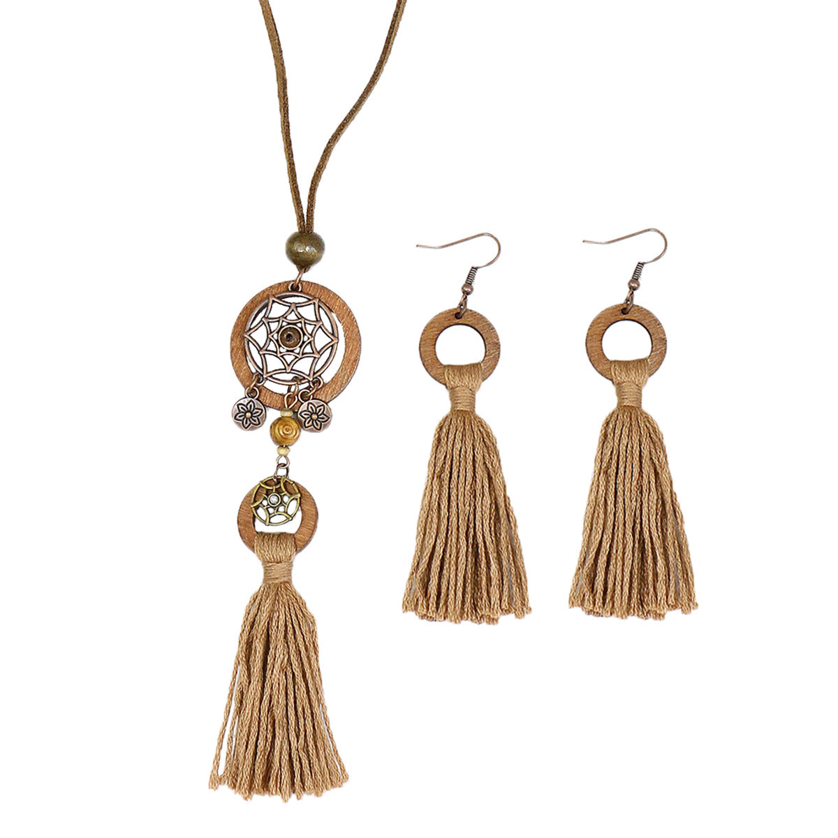 Women's Bohemian Dreamcatcher Tassel Earring Necklace Set