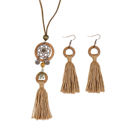 Women's Bohemian Dreamcatcher Tassel Earring Necklace Set