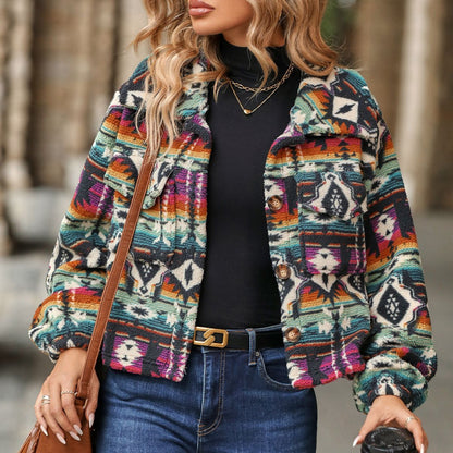 Retro Multicolor Aztec Sherpa Jacket