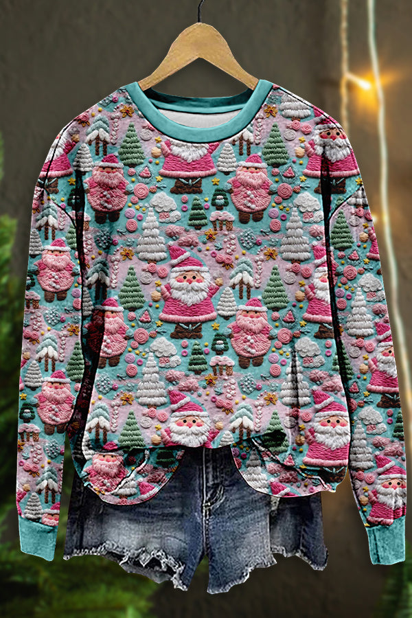 Vintage Pastel Santa Print Sweatshirt