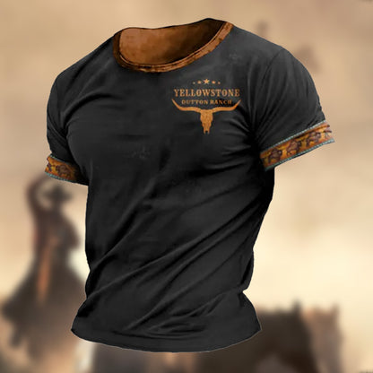 Men's Retro Western Ethnic Yellowstone Printed Pattern Short Sleeve Round Neck T-shirt