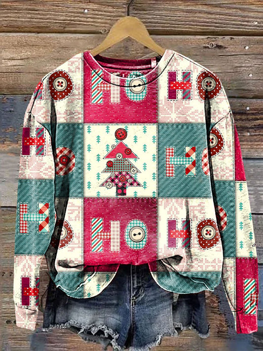 Vintage Christmas Gift Patchwork Art Print Casual Sweatshirt