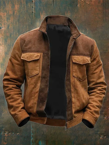 Men's Vintage Suede Multi-Pocket Stand Collar Outdoor Jacket