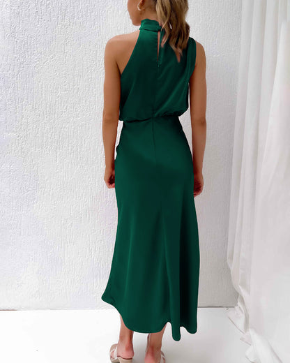 High-end Satin Sleeveless Dress Fashion Elegant Lady Light Evening Dress