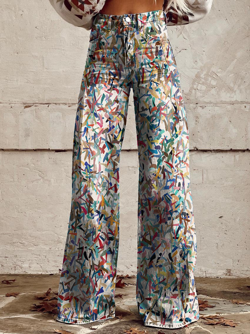 Women's Vintage Abstract Art Print Wide Leg Pants