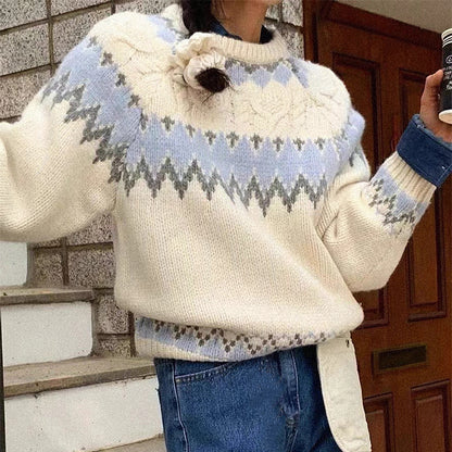 Knitted Vintage Geometric Jacquard Sweater