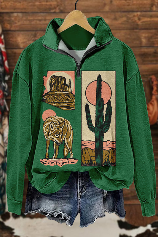 Retro Western Cactus Print Sweatshirt