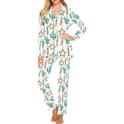 Turquoise Christmas Cactus Women's Western Pajamas