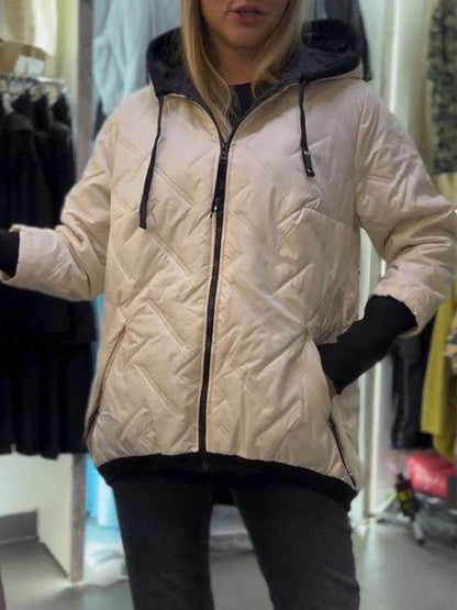 Women's Hooded Long Sleeve Patchwork Coat