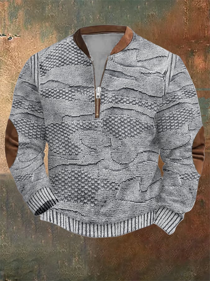 Men's Vintage Knit Print Zip-Up Sweatshirt