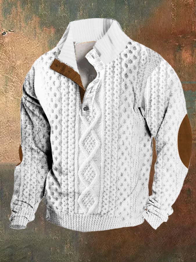 Men's Retro Simple Casual Color Block Stand Collar Sweater