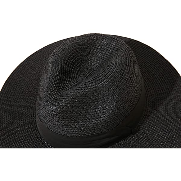 Wide Brim Straw Panama Roll up Hat Belt Buckle Fedora Beach Sun Hat