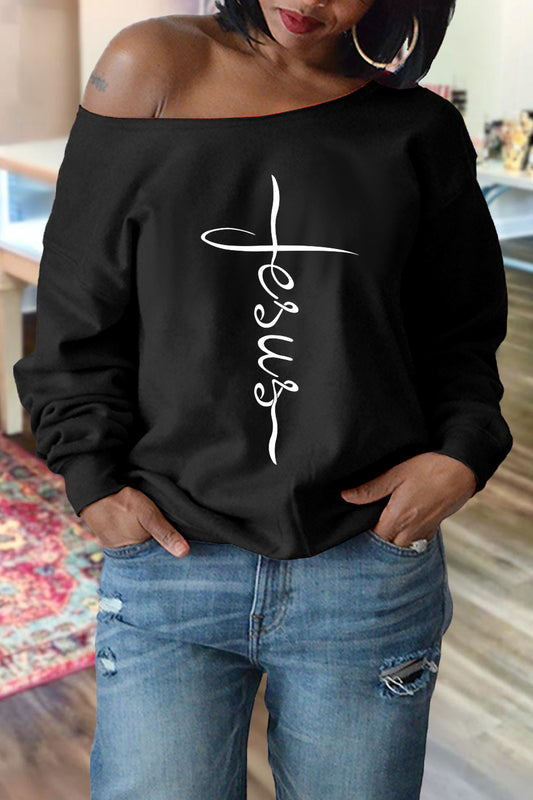 Classic Jesus Cross Print Drop Shoulder Sweatshirt