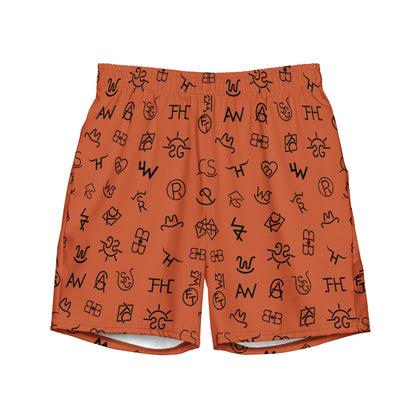 Yeehaw Brown Cattle Brands Men's Swim Trunks