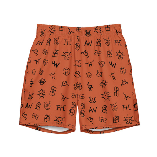 Yeehaw Brown Cattle Brands Men's Swim Trunks