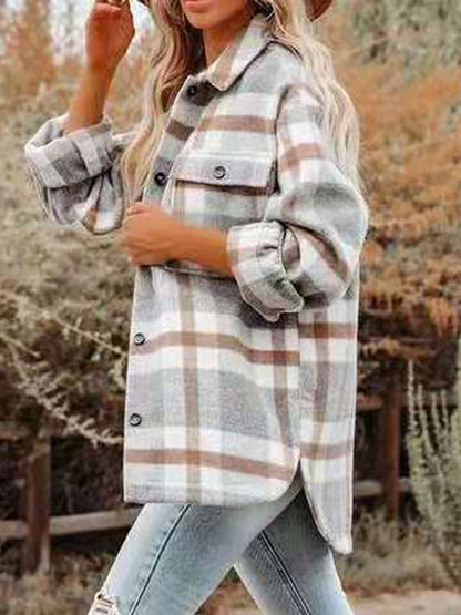 Vintage Plaid Print Woolen Coat Jacket