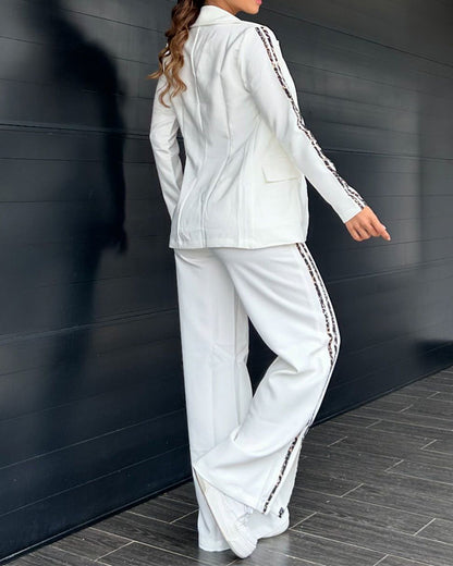 Slit Wide-Leg Pants Sports Style Two-Piece Suit