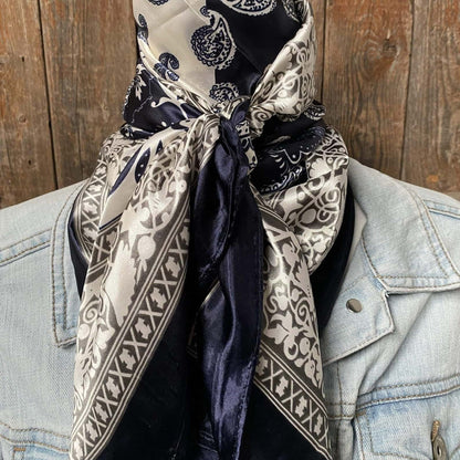 35X35" Two Tone Navy Paisley Wild Rag / Scarf