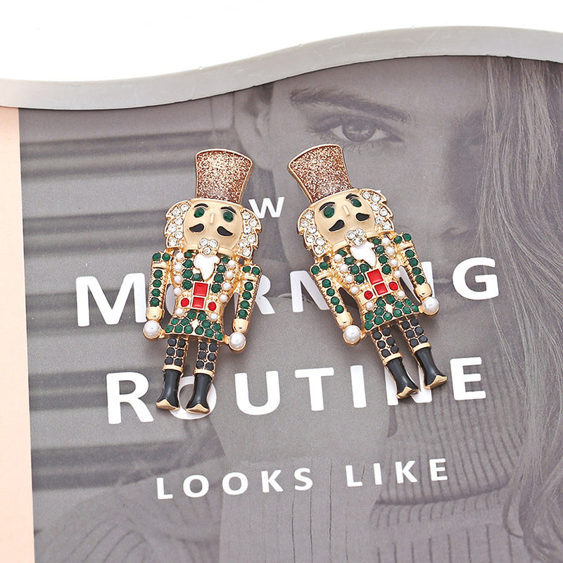 Christmas Nutcracker Soldier Rhinestone Earrings