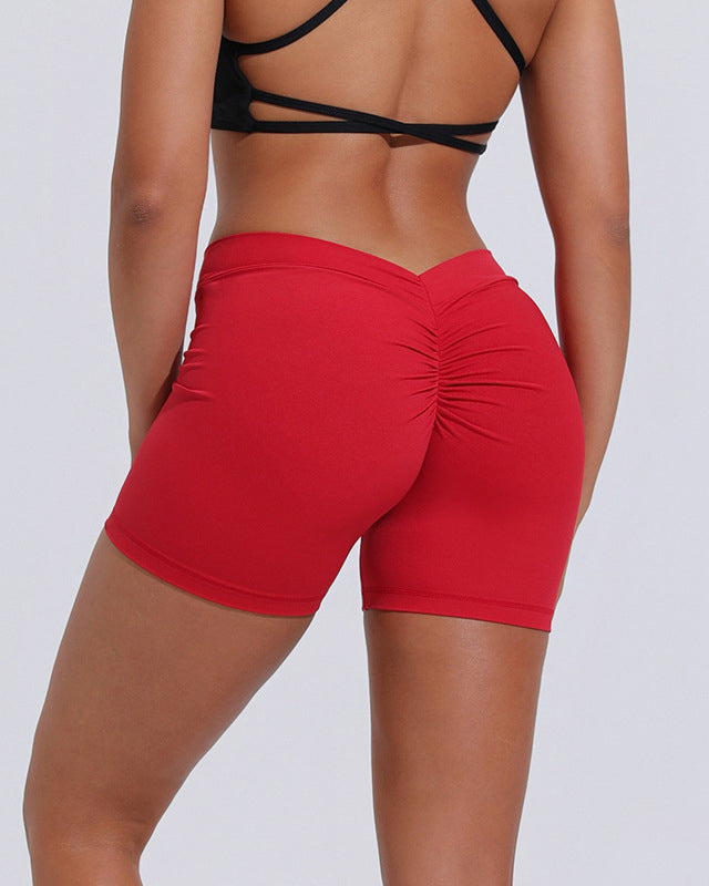 High Waist Hip Lift Back V Yoga Shorts Women's Nylon Tight Fitness Shorts