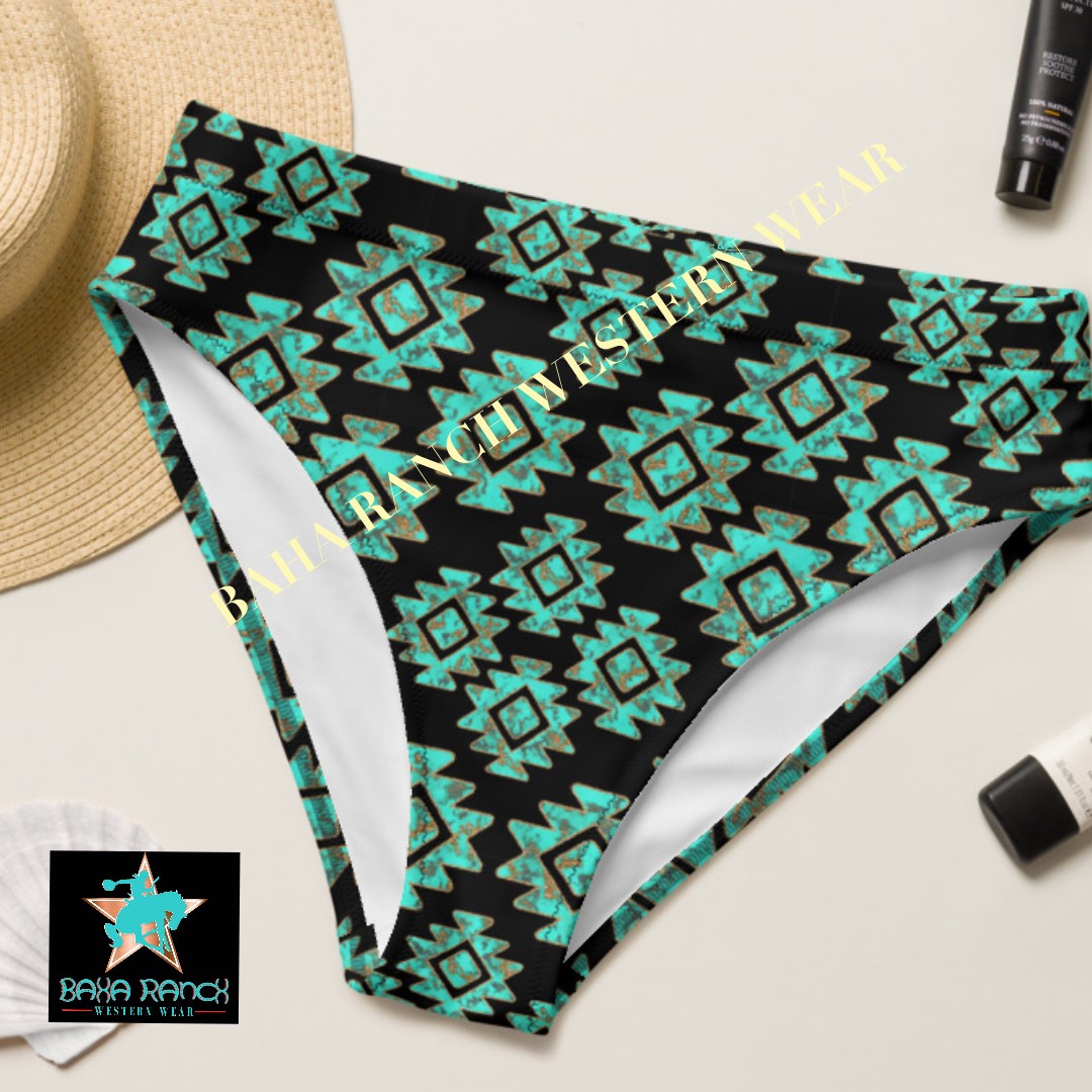 Yeehaw Turquoise Aztec Bikini Bottom