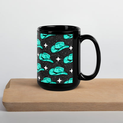 Turquoise Hat Black Glossy Mug