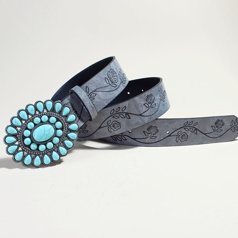 Trendy Rose Pattern Turquoise Bead Belt