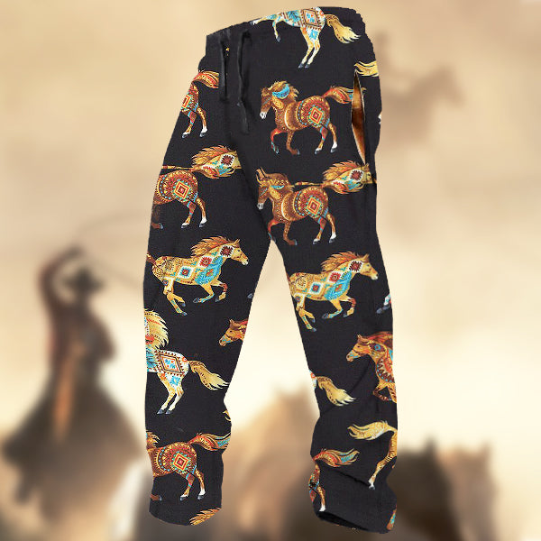 Men's Retro Country Western War Horse Casual Sweatpants