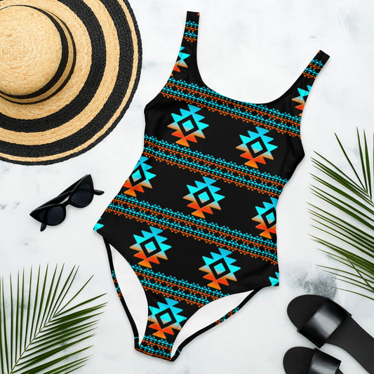 Yeehaw Black Aztec One-Piece Swimsuit