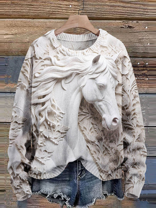 Art 3D Horse Print Knitted Sweater