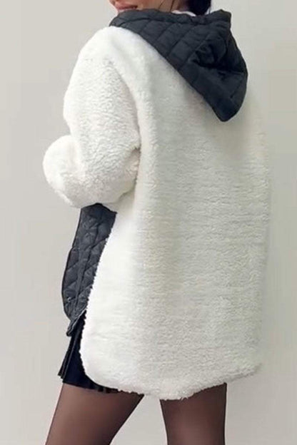 Women's Hooded Patchwork Plush Coat