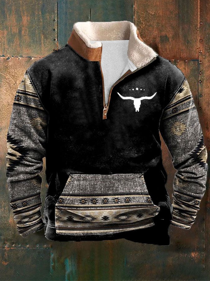 Men's retro western style printed casual sweatshirt