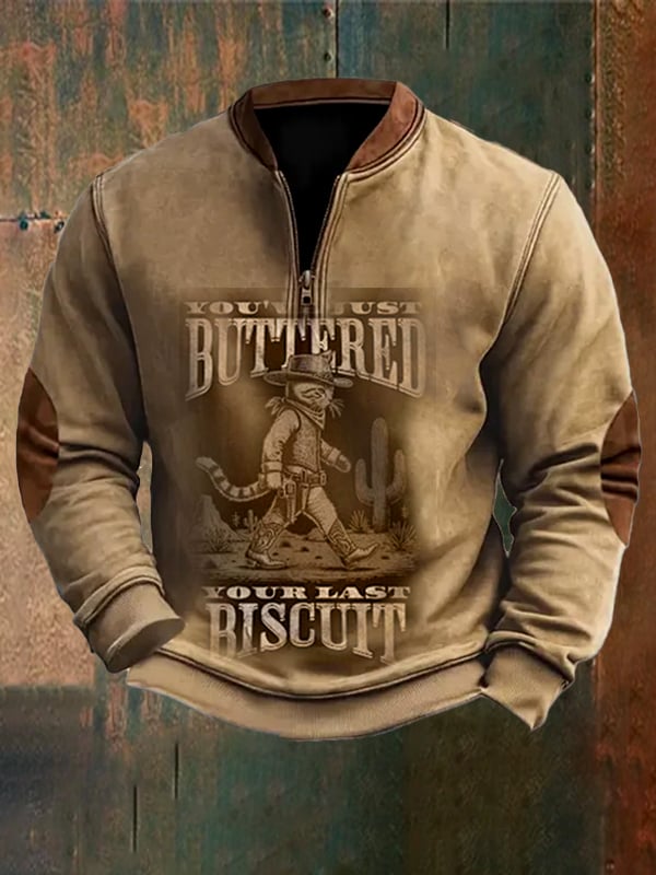 Western Cat Gunslinger Hunting Print Vintage Sweatshirt