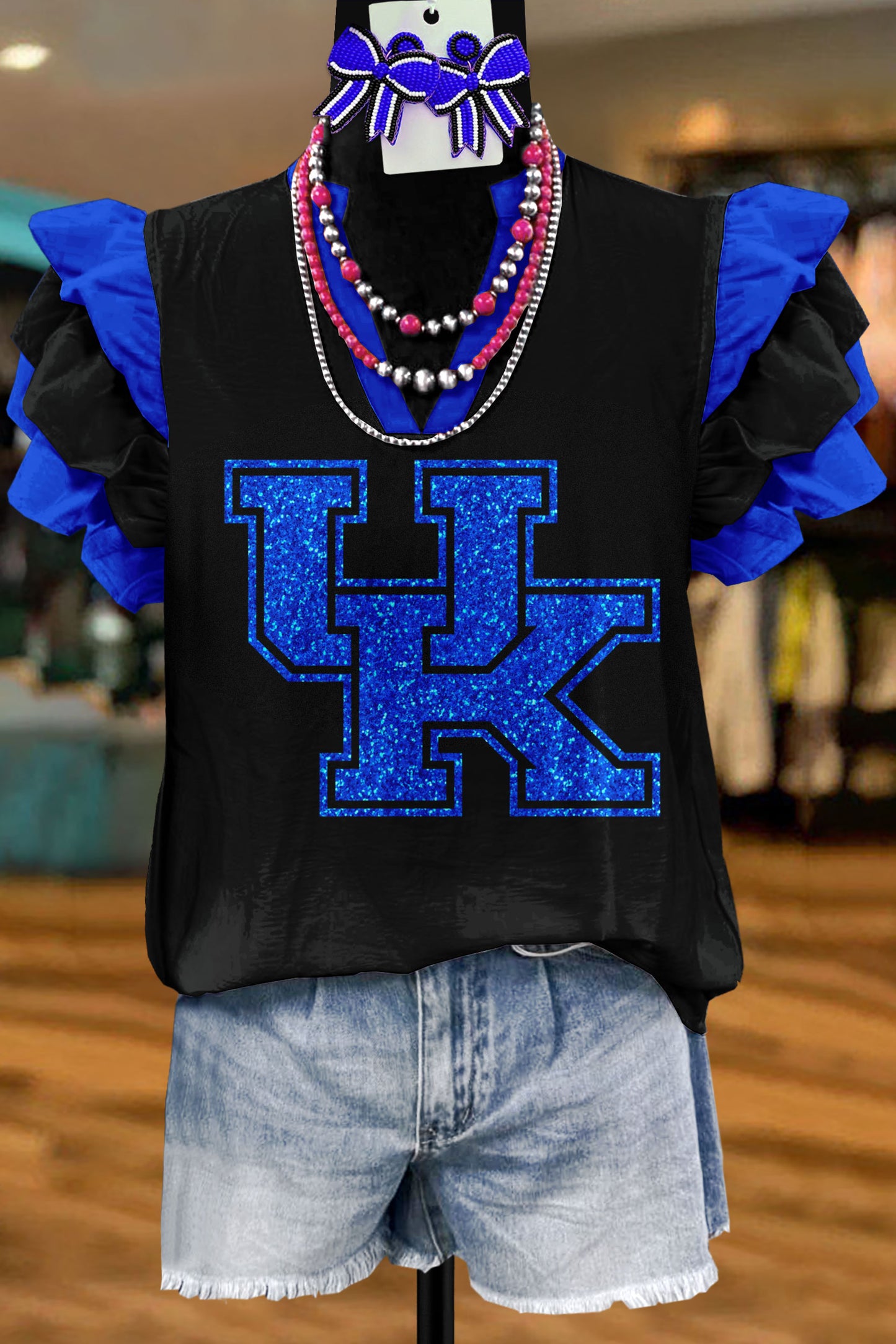 Kentucky Wildcats Gameday Print Flying Sleeve Blouse