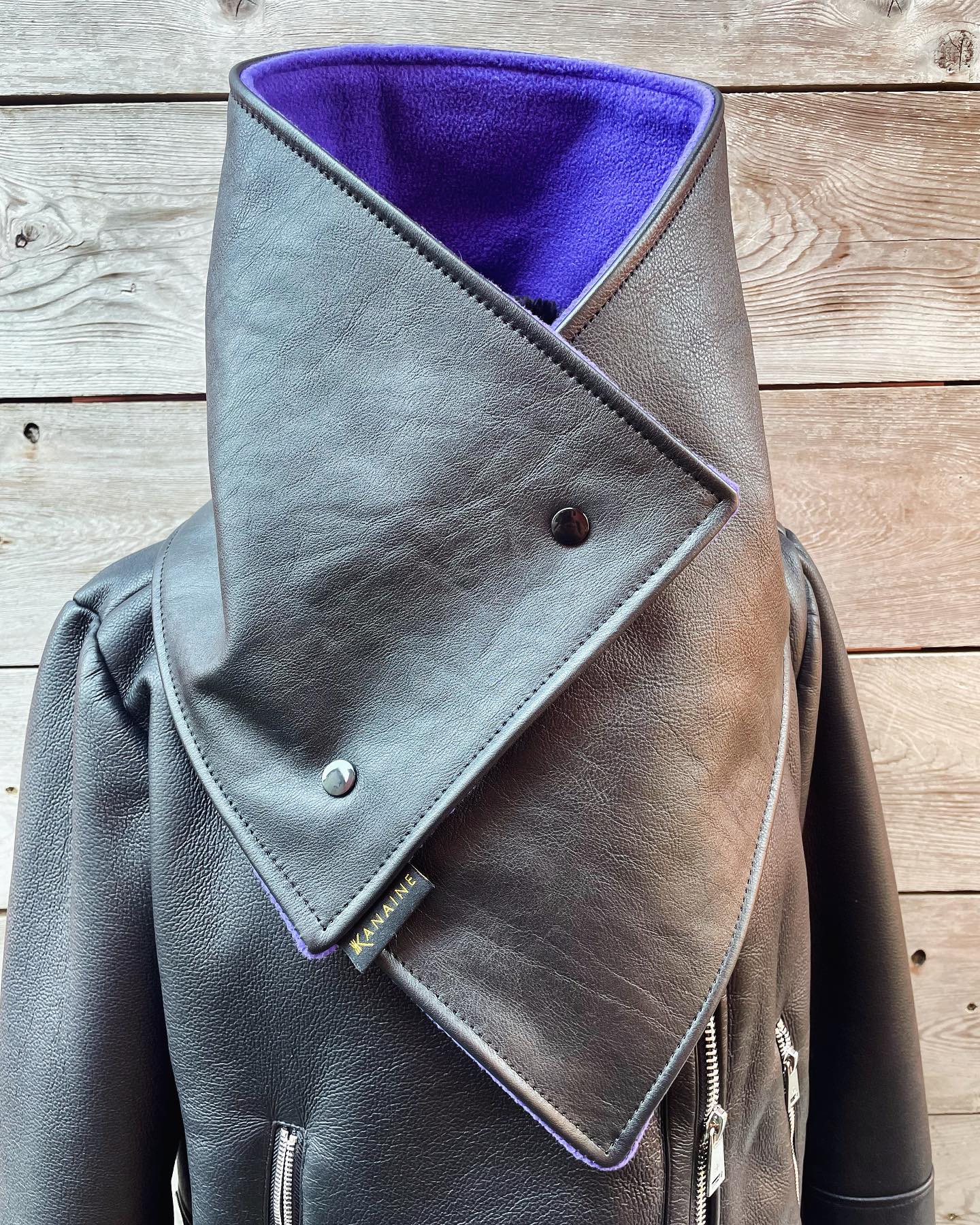 Black Leather Warm Neck Hood Scarf