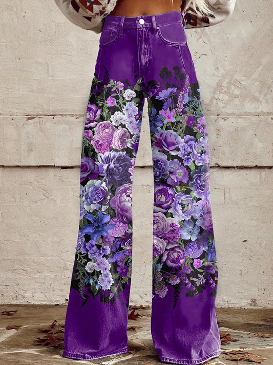 Women's Floral Print Casual Wide Leg Pants