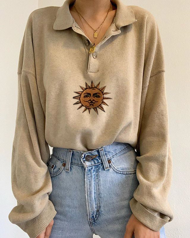 Ann Sun Print Button Up Sweatshirt